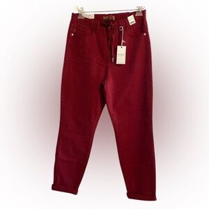 NWT Judy Blue High Waist Tummy Control Garment Dyed Cuffed Scarlet Red Size 9/29